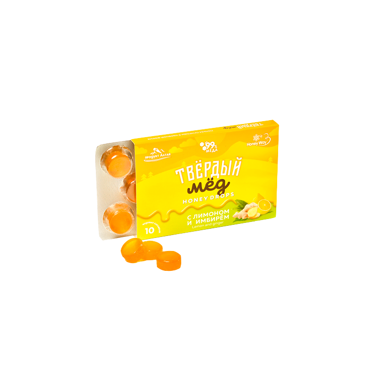 Мёд твёрдый с лимоном и имбирём HoneyWay